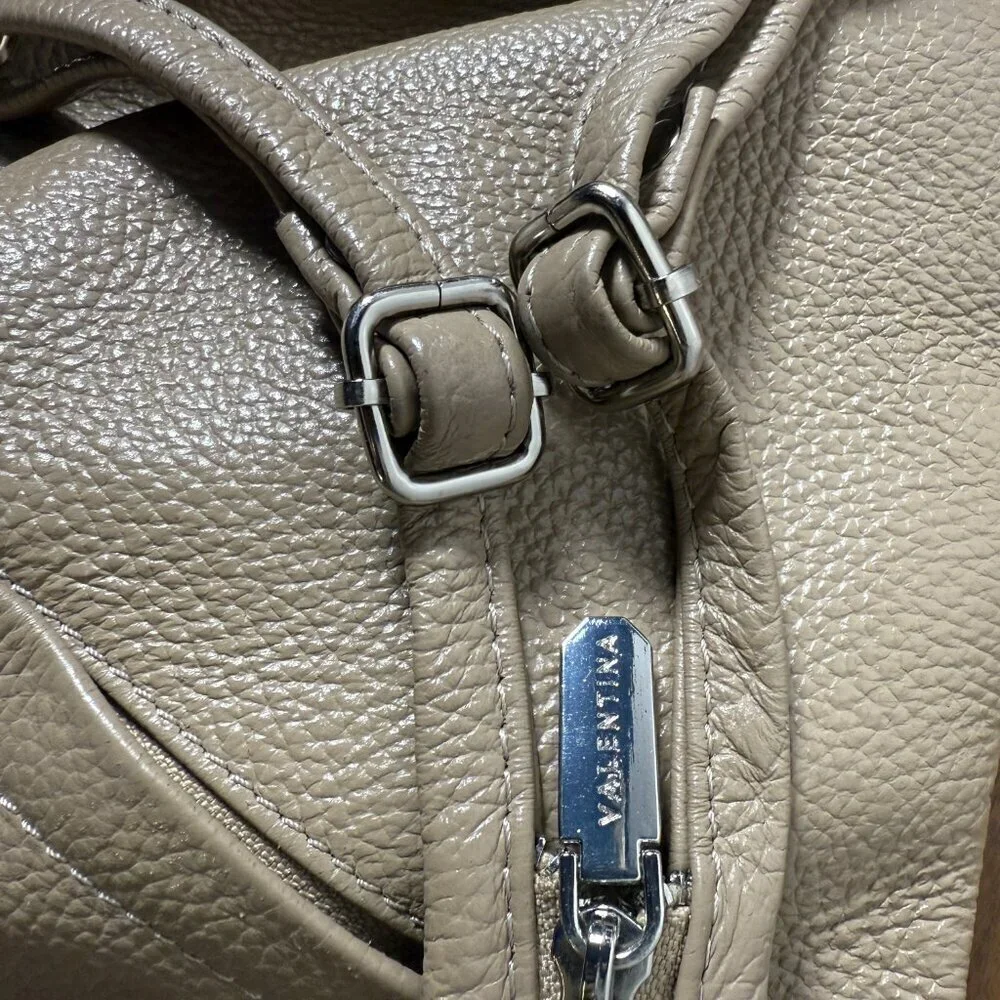 Valentina Italian Bag Sling Backpack Shoulder Pebble Leather Taupe